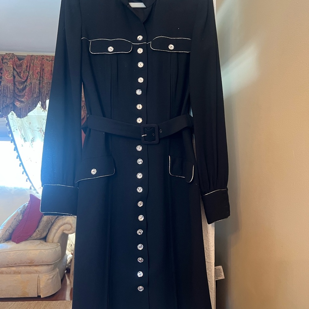 $2999 Loris Azzaro Sz42 Elegant Black Button-Down Dress - Picture 4 of 15